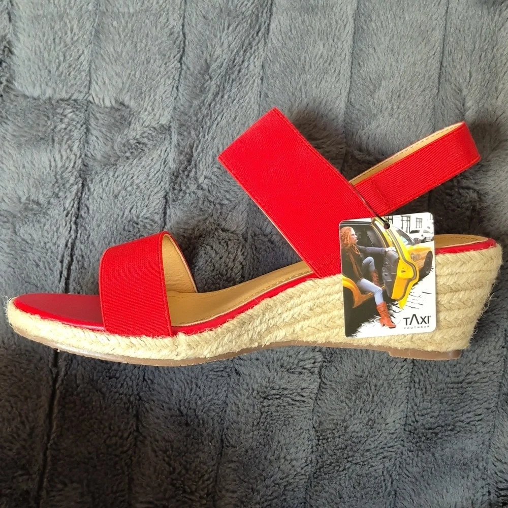Taxi Lucy Red Wedge Size 38 Espadrilles with Jute Sole From Taxi, New With Tags - Picture 4 of 14